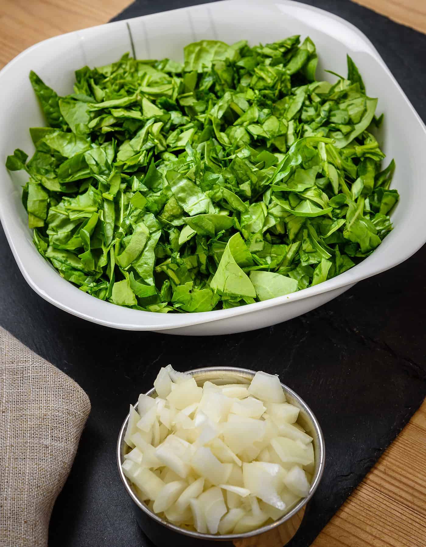 Chopped Spinach and Onions