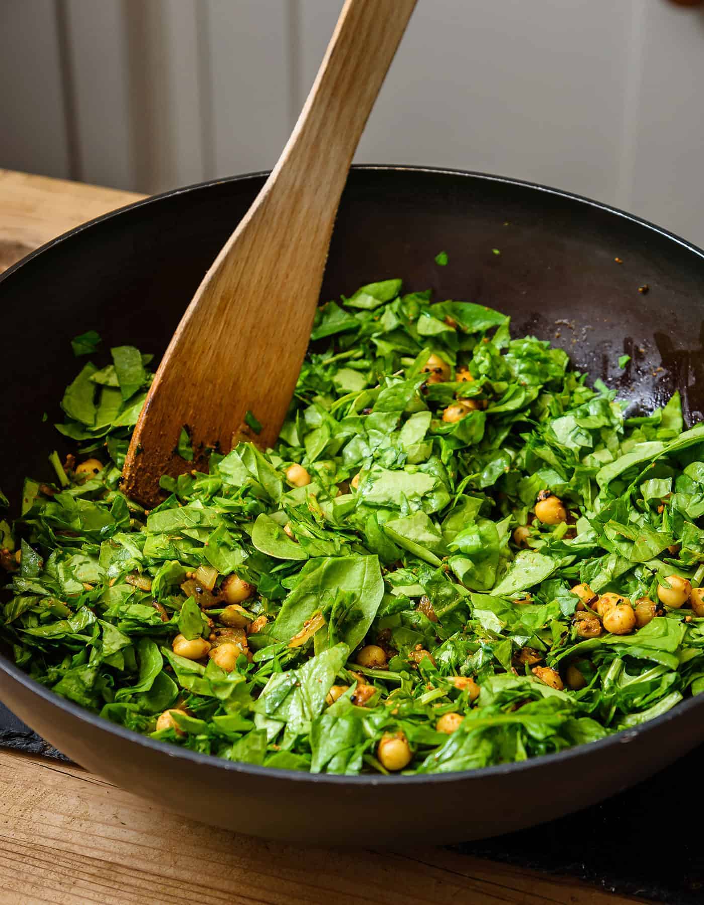 Stirring in spinach