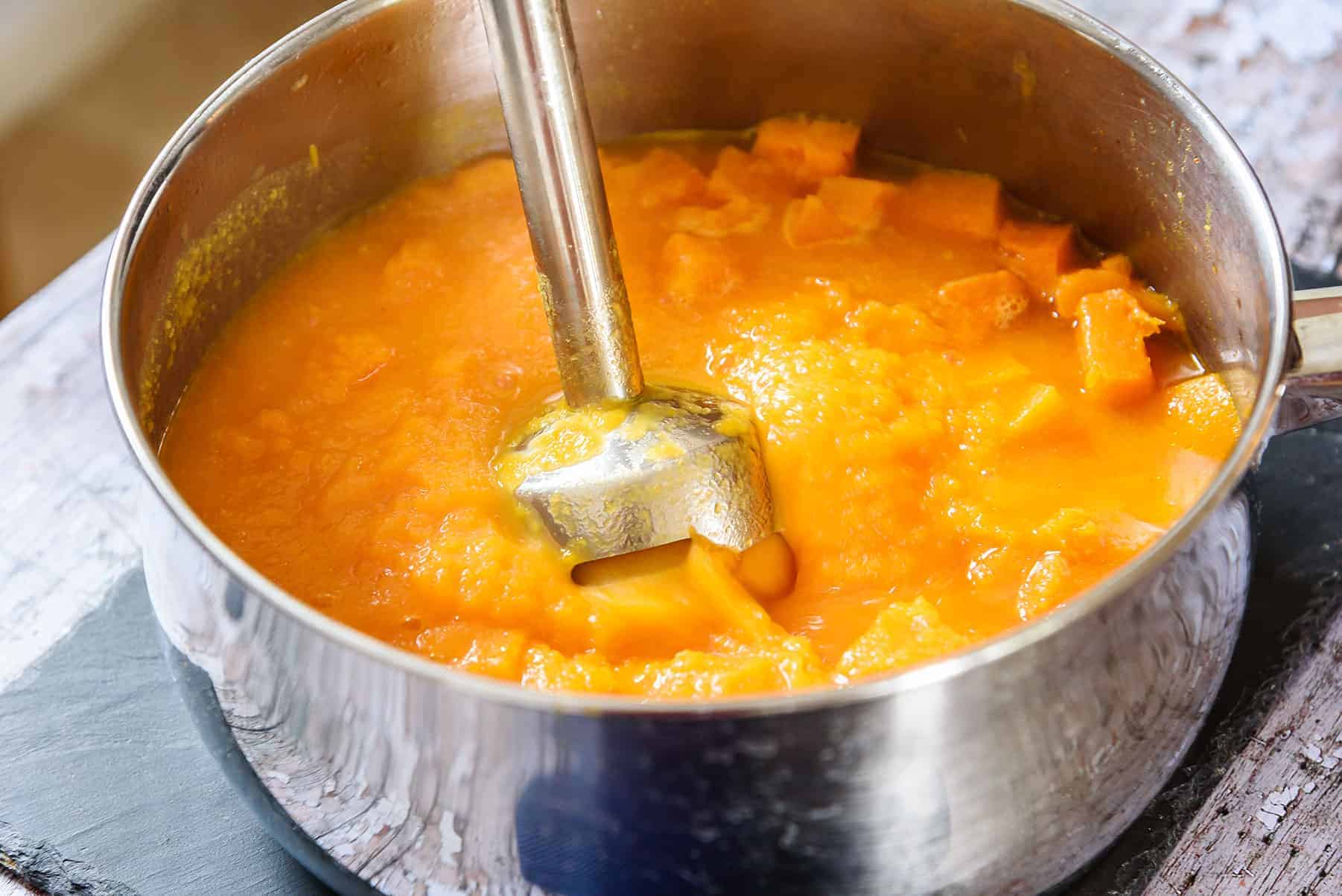 Blending the cooked butternut squash