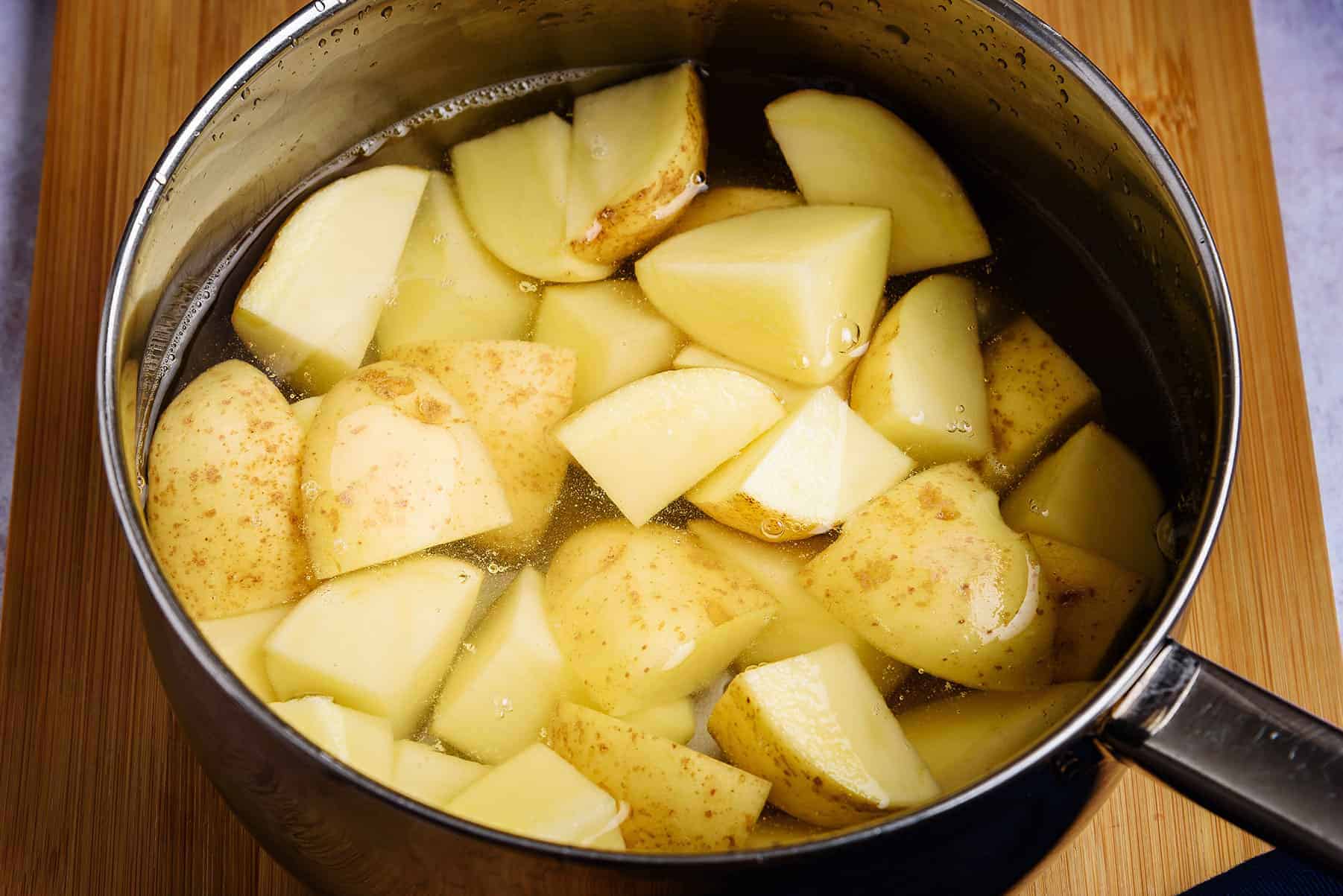 Chopped potatoes in a pan