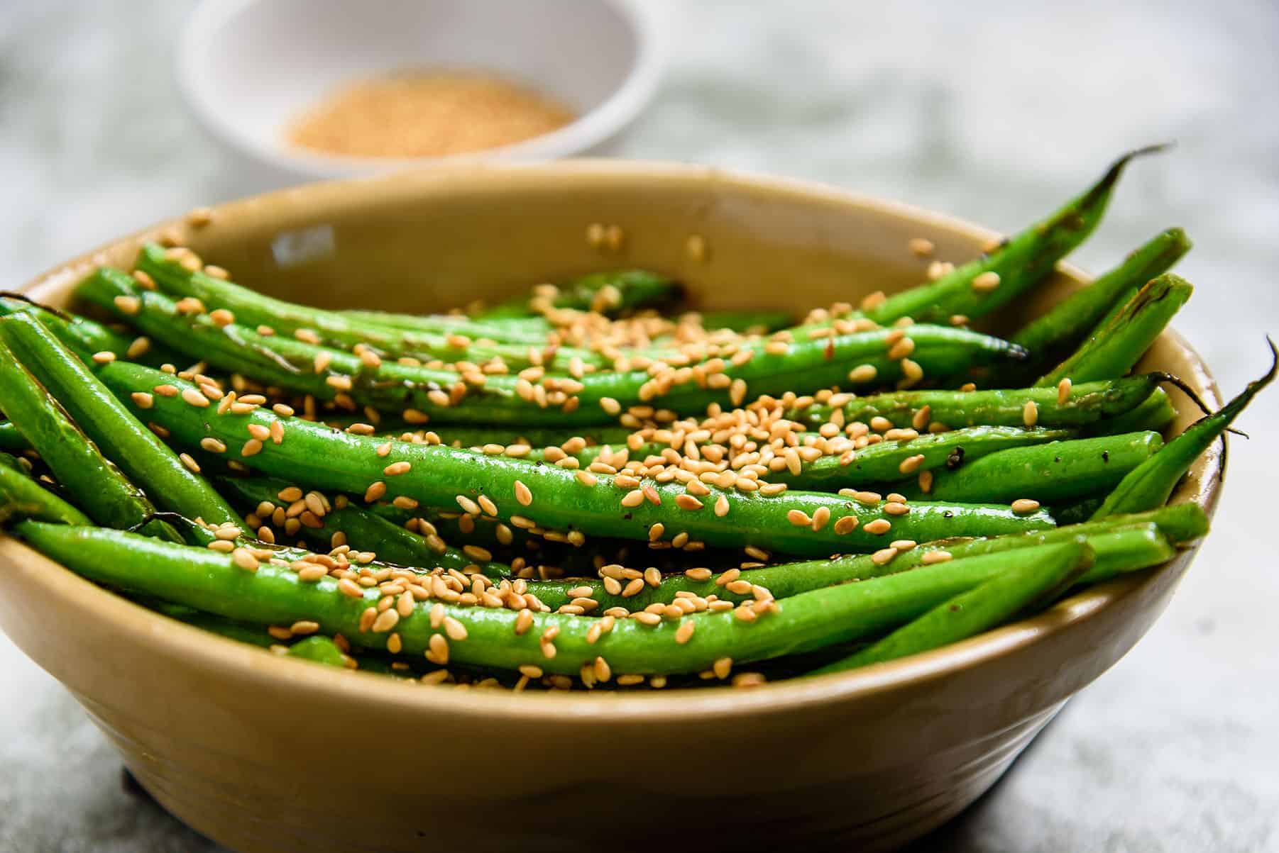 Close up of Vegan Green Beans with Sesame Seeds
