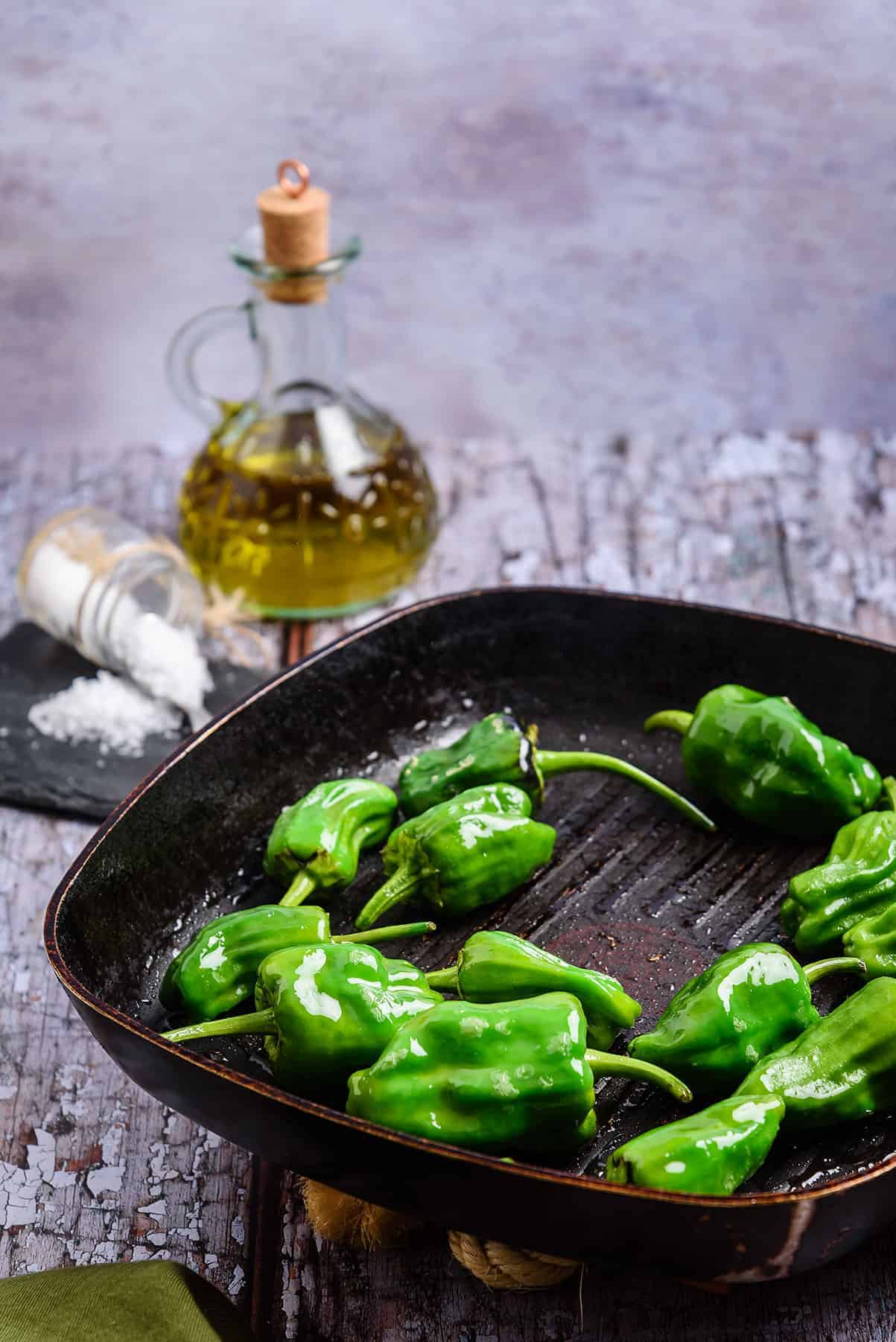 Padron Peppers in griddle pan