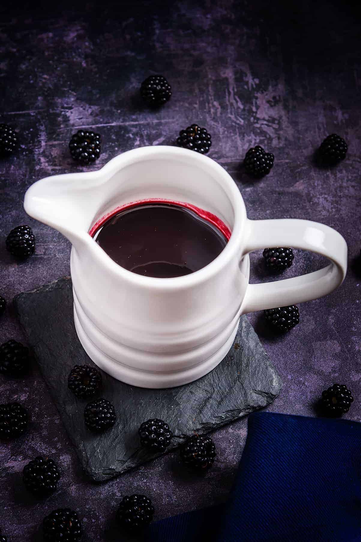 Vegan Blackberry Coulis in a serving jug