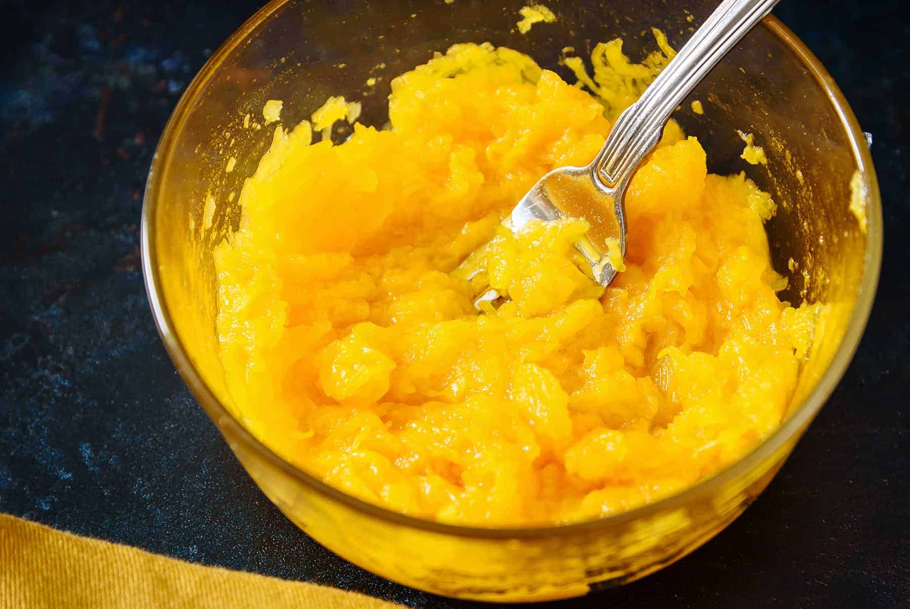 Mashed pumpkin in a bowl