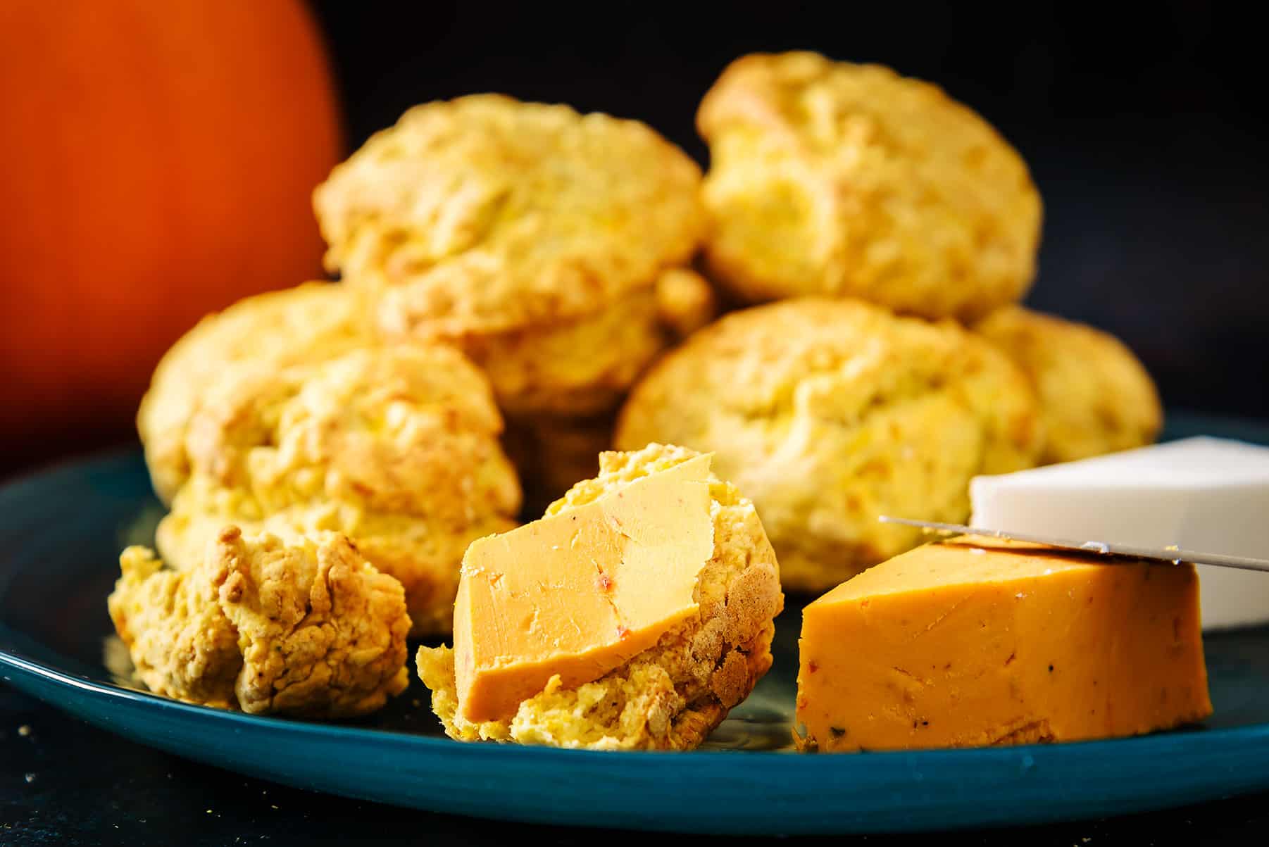 Vegan Rustic Pumpkin Scones with vegan jalapeno cheese