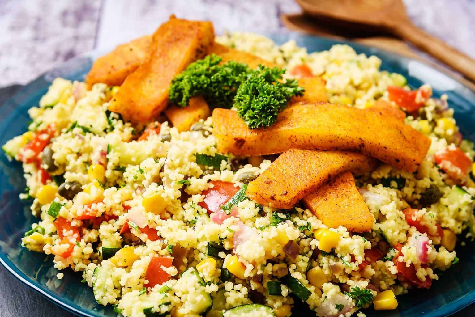 Vegan Couscous & Halloumi Salad, so tasty! Especially Vegan