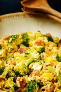 Vegan Sausage & Broccoli Orzo-Pasta