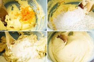 4 stages of mixing the cake batter