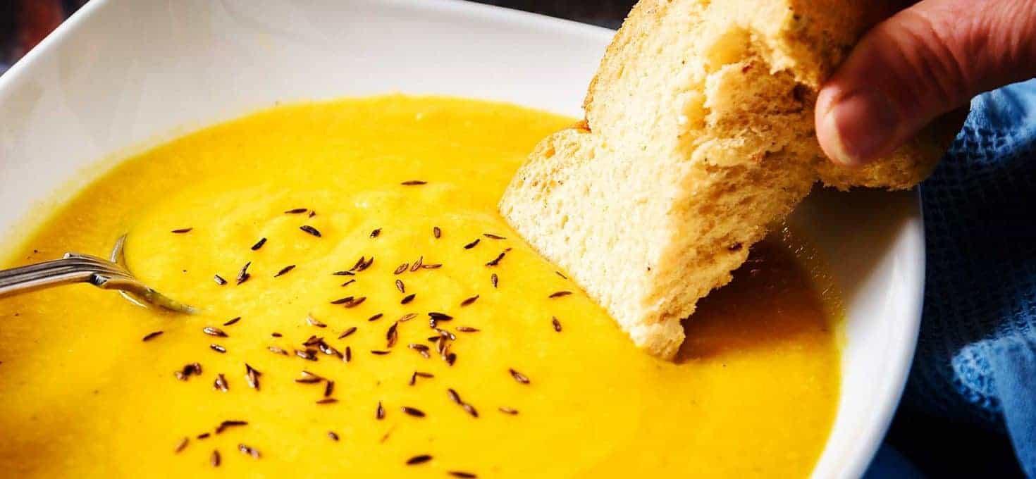 Vegan Carrot & Chickpea Soup, with warming cumin!