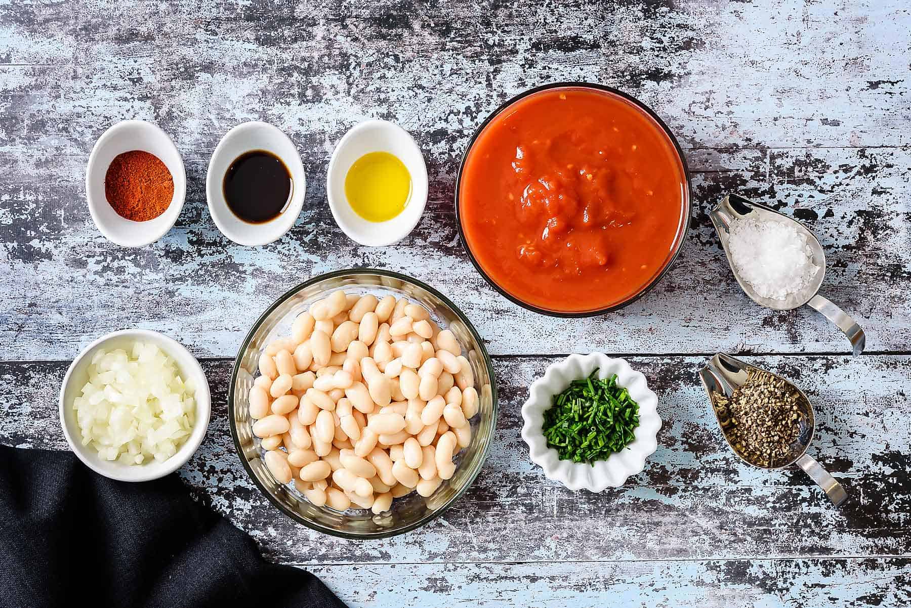 Ingredients for homemade beans on toast