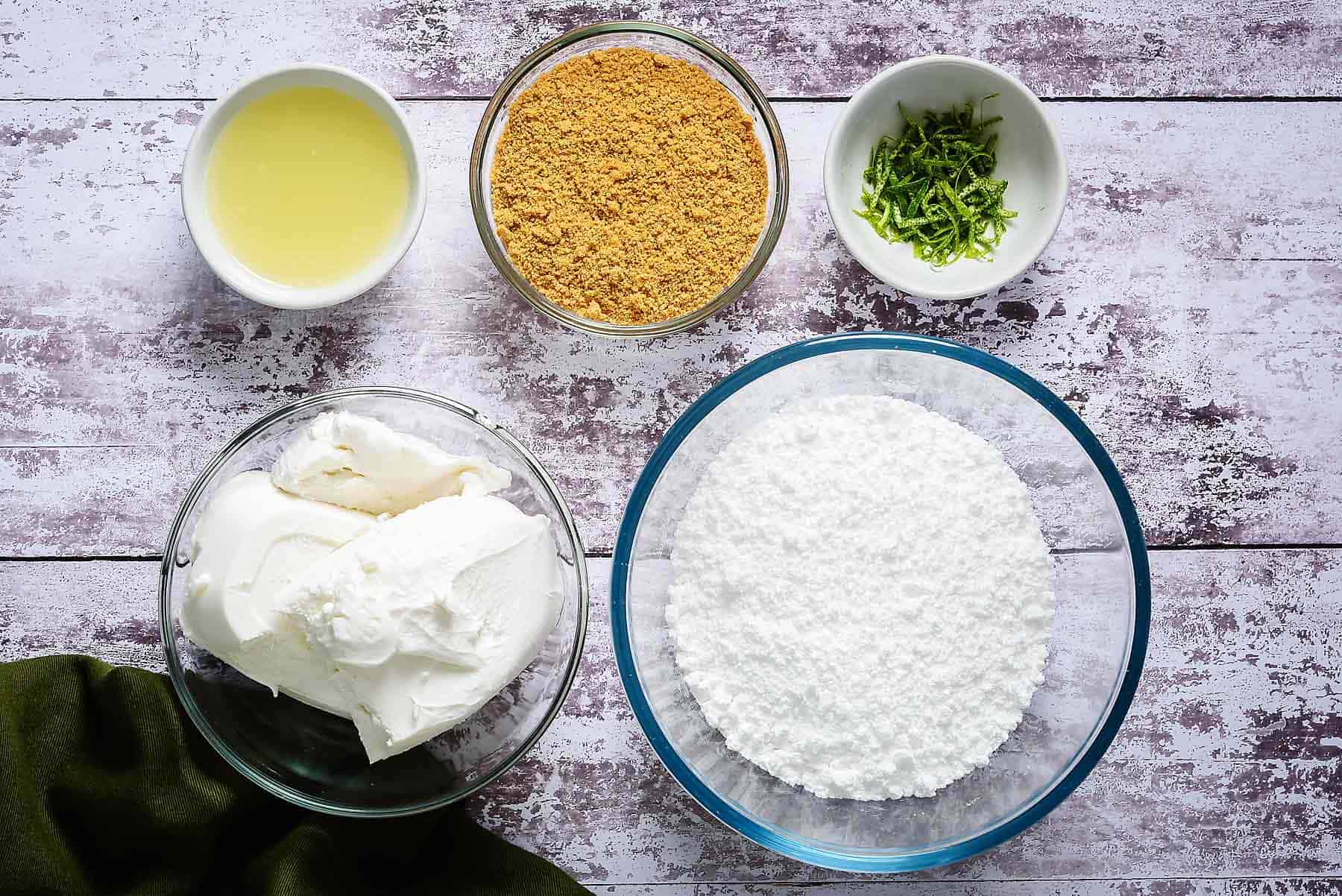 Ingredients for lime and ginger cheese cakes