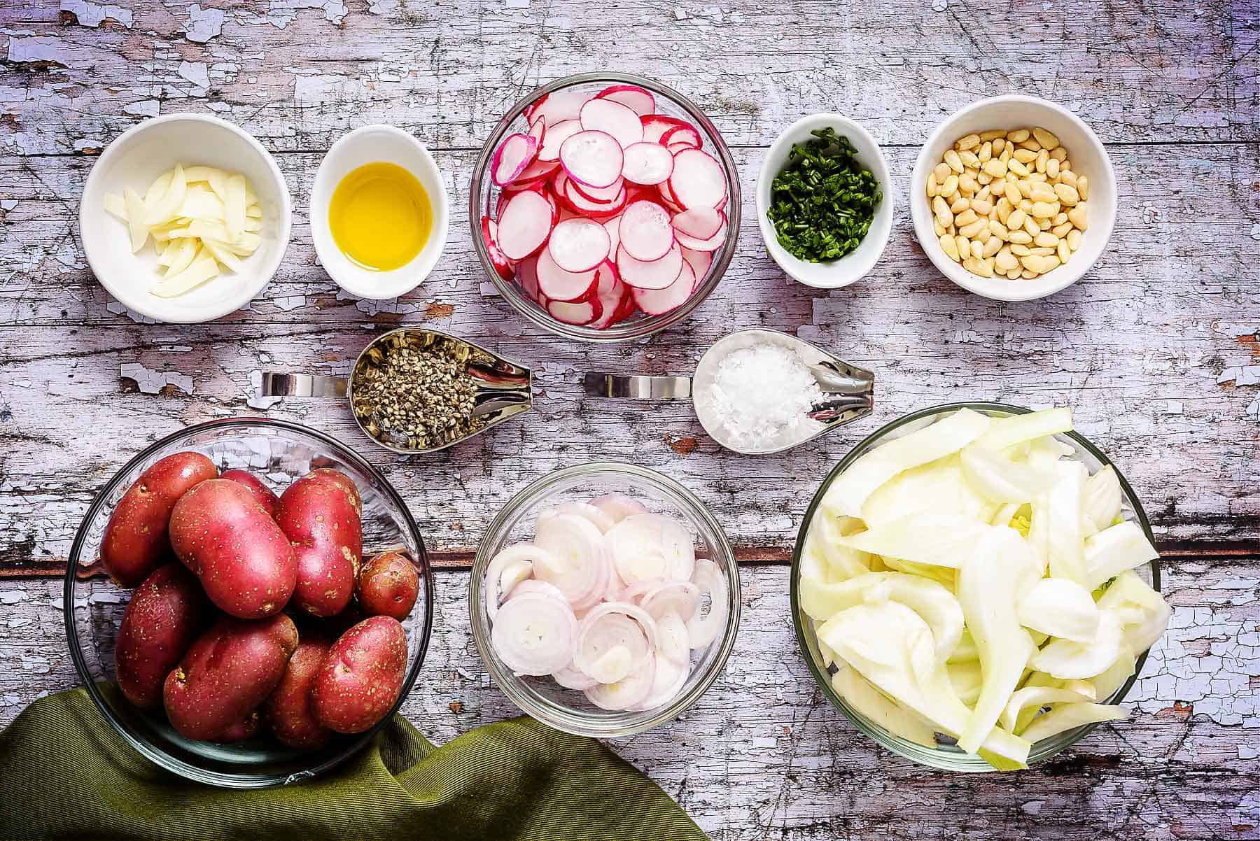 Ingredients for warm winter potato salad