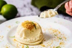 Piece of Lime & Ginger Cheese Cakes on a spoon
