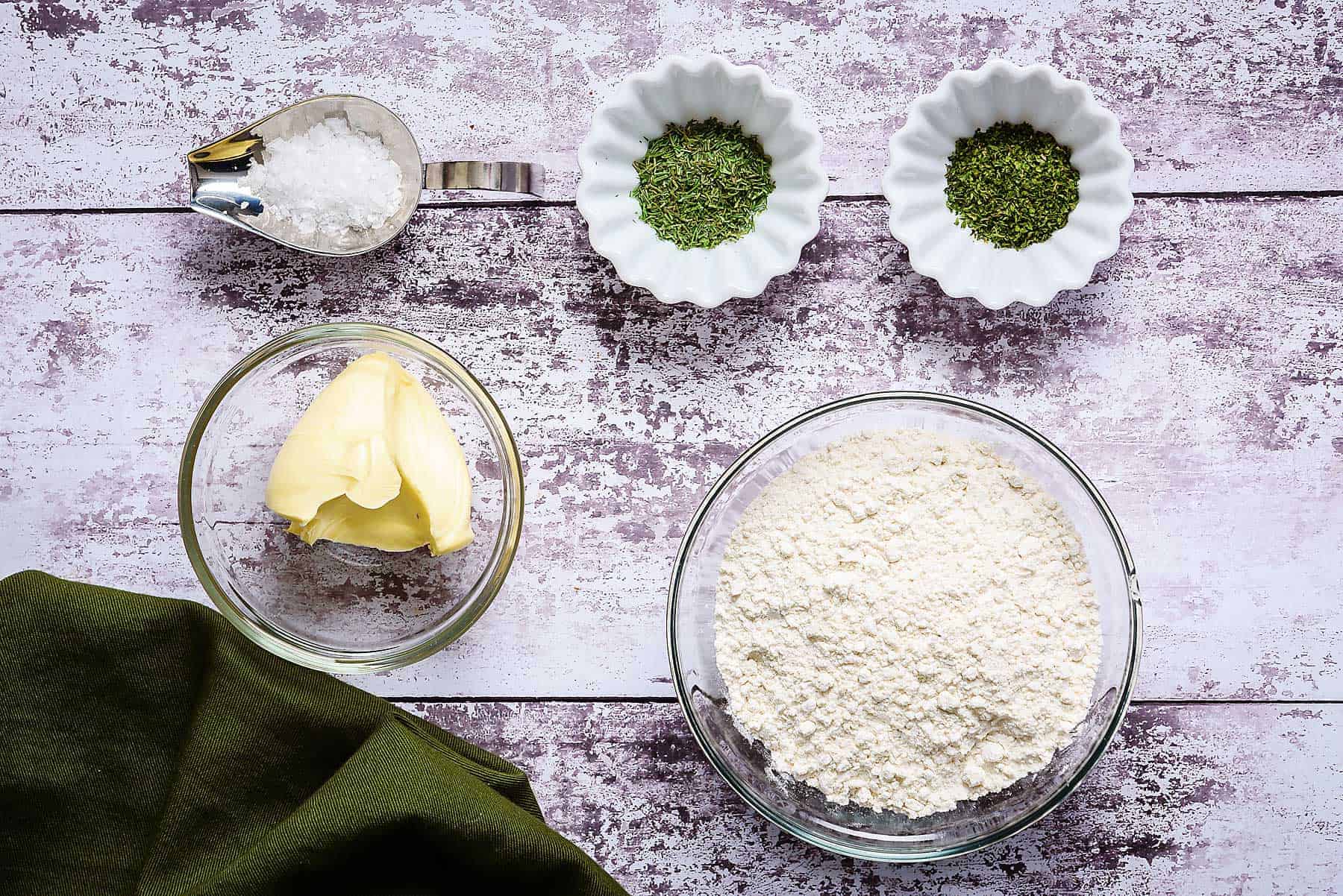Ingredients for herbed dough