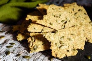 Close up of Rye & Pumpkin Seed Crackers