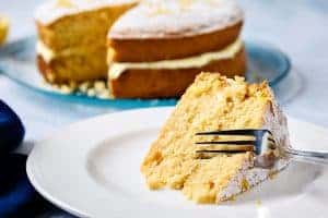 Place a fork into a slice of Easy Vegan Sponge Cake